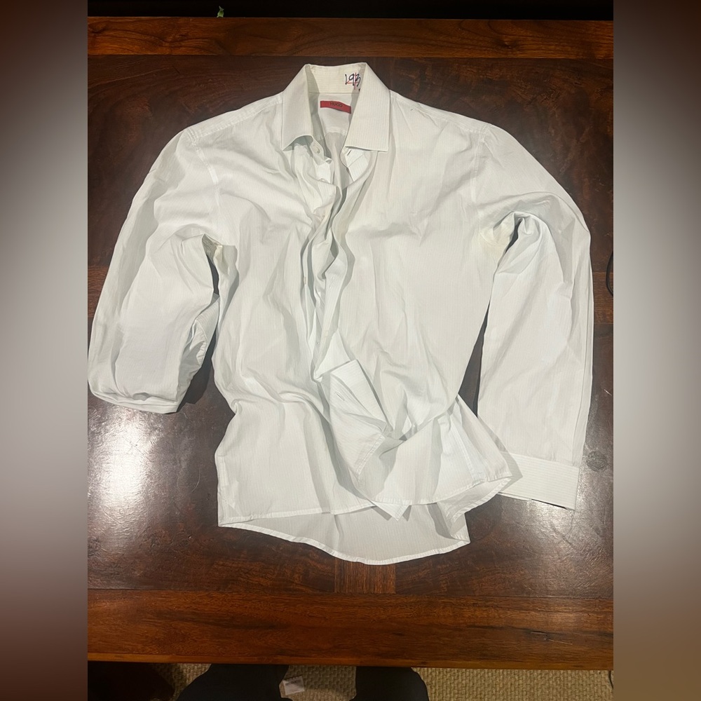 HUGO Crisp White Dress Shirt for Men w subtle white texture